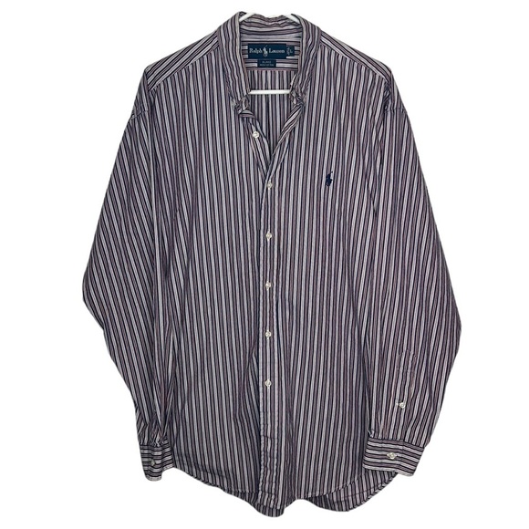 Ralph Lauren Blake Men's L Red White Blue Striped Long Sleeve Button Down Shirt - Picture 2 of 7